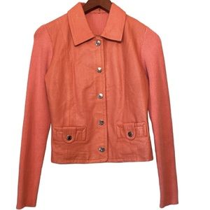 One Girl Who Coral Leather Button-Front Jacket